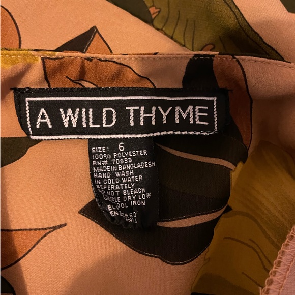 Vintage Brown Floral Dress, Label: A Wild Thyme, Sz 6 - Picture 15 of 16